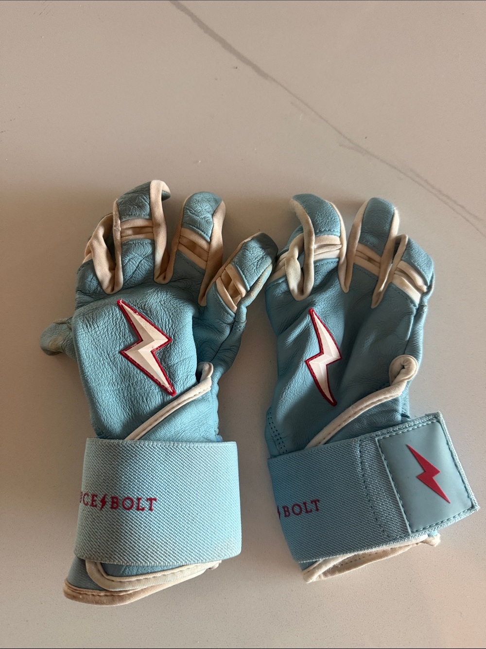Bruce Bolt Kids Light Blue Lightning Grip Batting Gloves with Wrist Support
